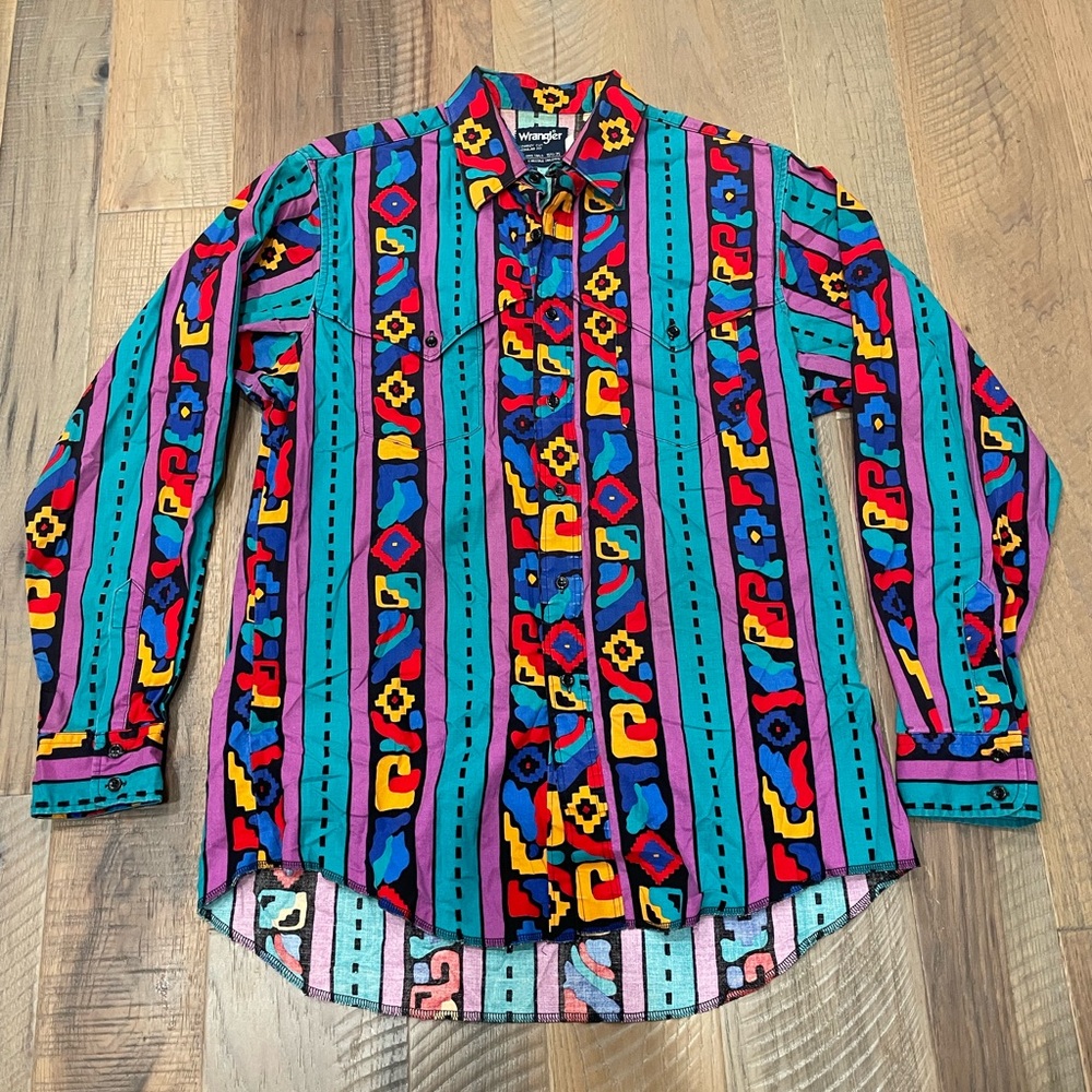 Vintage Wrangler Brushpopper 16.5/35 Western Aztec Stripe Cowboy Rodeo 90s